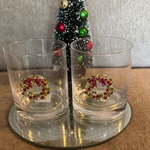 World Market Holiday Wreath Glasses - Red and Green
